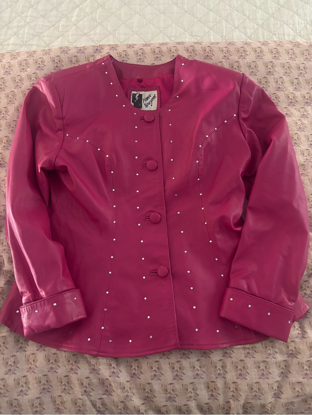 Fuchsia Studded Leather Jacket by Unknown Brand
